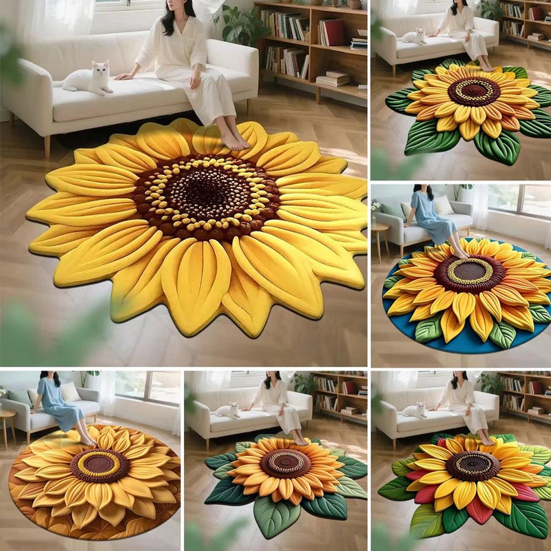 23.40"*23.40 Rainbow Sunflower Carpet Washable Bathtub Mat Non-slip Carpet Chinese Style For Bedroom Kitchen Bathroom Living Room Cloakroom Foot Mat - Image 3